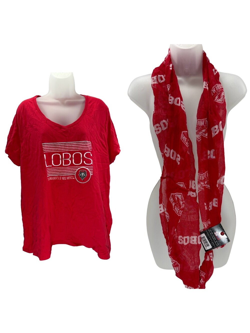 NWT 2 pc Lot New Mexico Lobos  T-Shirt & Infinity Scarf Womens 2XL Red Hanes